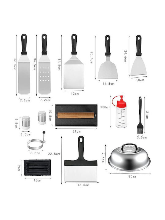 Grill Utensils Flippy 17-piece Grill Utensil Set Griddle Cooking Stainless Steel Utensils Pp Plastic Handles Bag Black