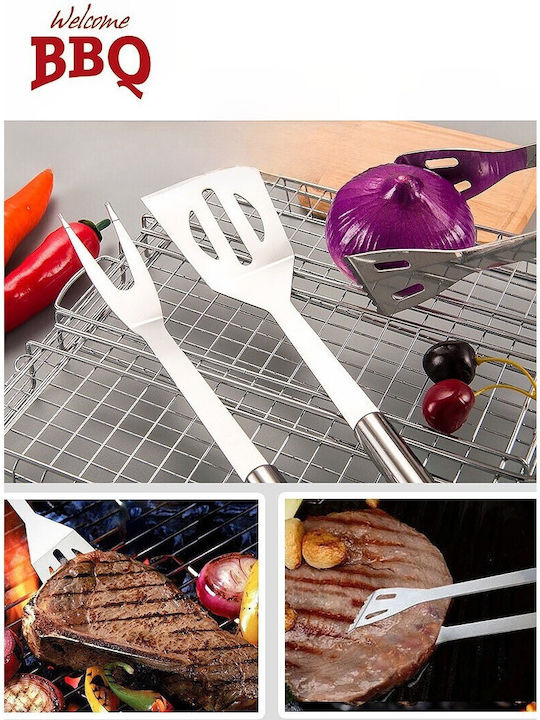 Set 5 Grill Utensils Flippy Stainless Steel Oxford Bag Silver