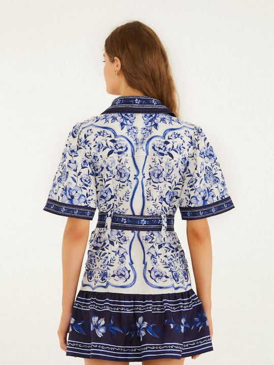 Summer Mini Shirt Dress Navy Blue