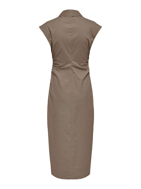 Sommer Midi Hemdkleid Kurzärmelig Braune