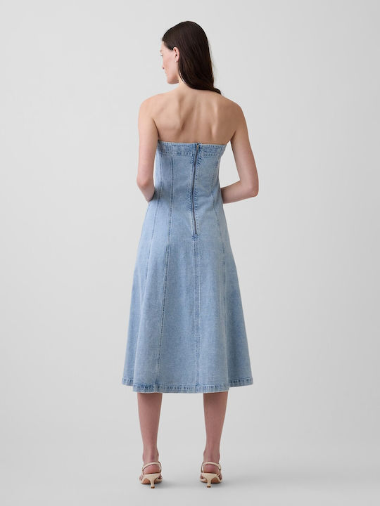 Sommer Midi Damenkleid Denim Blau