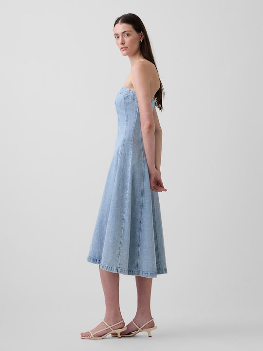 Sommer Midi Damenkleid Denim Blau