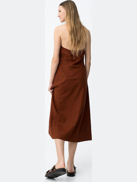 Summer Midi Shirt Dress Brown
