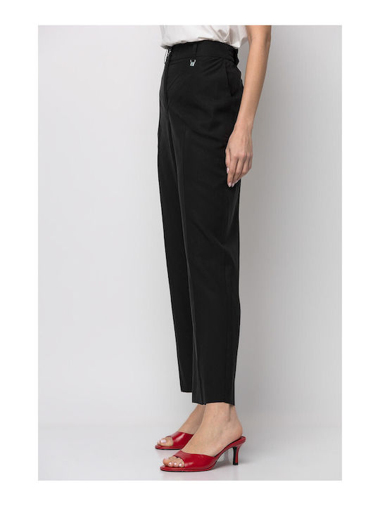 Women's Fabric Capri Trousers Black 26509-1-Black