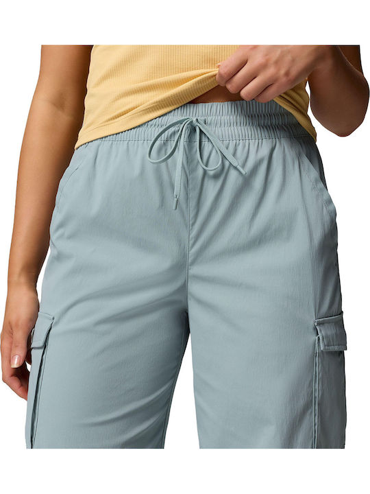 Women's Leather Cargo Trousers with Rubber Band in Relaxed Fit Turquoise