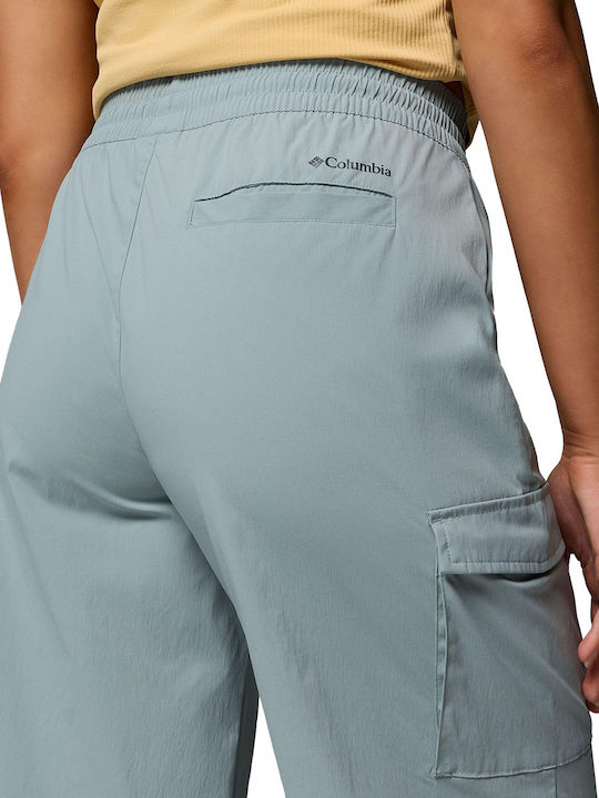 Women's Leather Cargo Trousers with Rubber Band in Relaxed Fit Turquoise