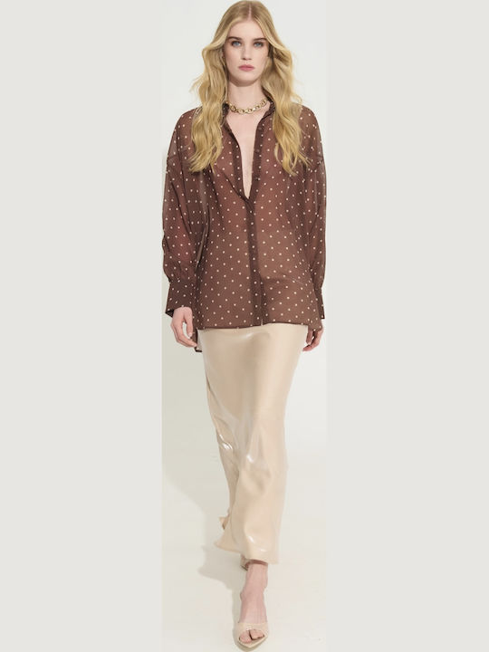 Women's Brown Polka Dot Shirt