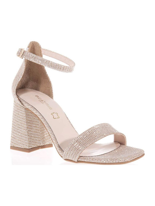 Stoff Damen Sandalen Gold
