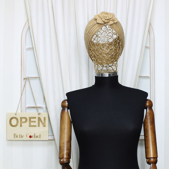 Bentită Tricotată Pentru Păr Femei 100% Acrilic ButicCochet O Mărime Model Floral Maro Bnt382