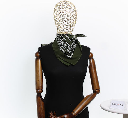 Bandana Din Bumbac Mărimea 55 X 55 Cm Imprimeu Mandala Khaki ButicCochet Es2206