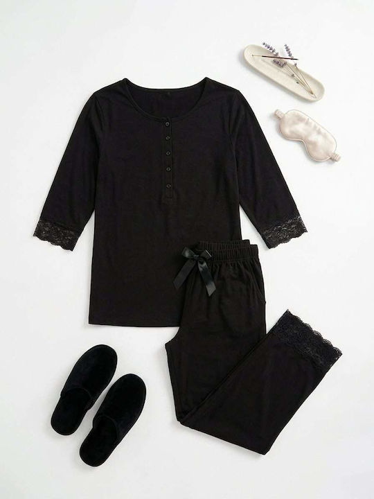 Summer Women's Cotton Black Pyjama Set