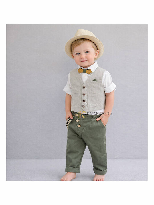 Carousel Baptism Suit with Vest for Boys Green 6 Pieces