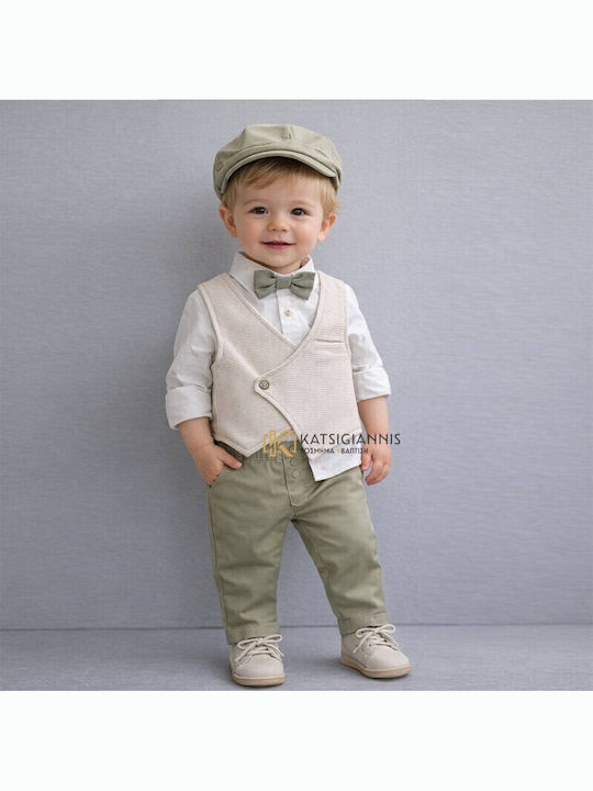 Guy Laroche Baptism Suit with Vest for Boy Beige 6 Pieces