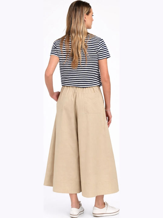 Pantaloni Dama Din Piele Cu Pantaloni Evazați Fit Relaxed Bej
