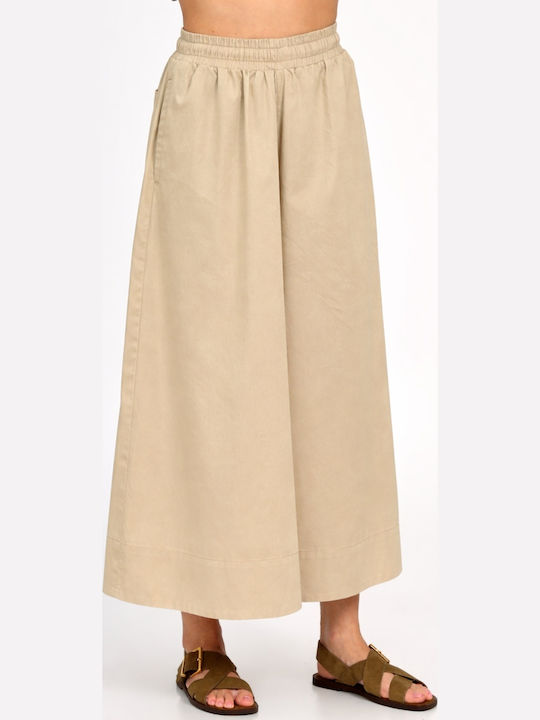 Pantaloni Dama Din Piele Cu Pantaloni Evazați Fit Relaxed Bej