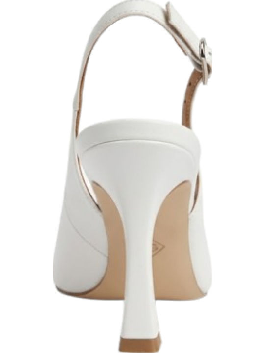 Дамски Кожени Обувки на Ток с Висок Ток Бели 202369-ЛЕΥΚΟ