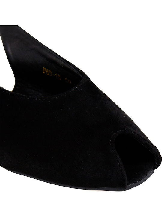 Suede Women's Ballerina Shoes Slingback in Black Colour