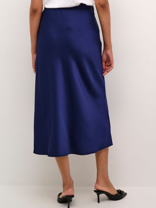 Fustă Maxi Din Satin Albastru Marin