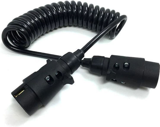 Cablu Electric Spirală Remorcă Rulotă 2 Mufe Masculin Masculin 7 pini Lungime 2,5m Culoare Neagră