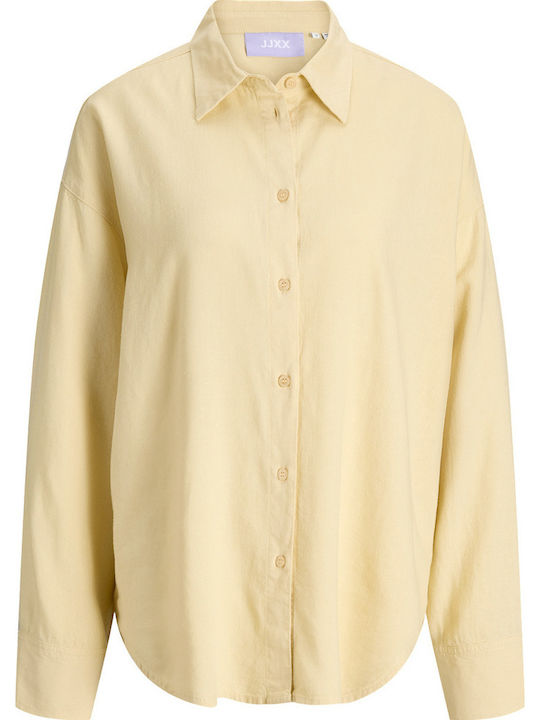 Long Sleeve Women's Linen Shirt Yellow
