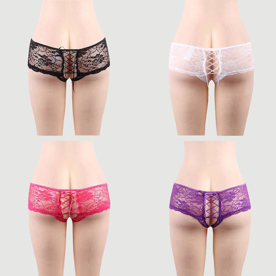 Slip Open Crotch Floral Lace Set 4 Pieces Open Crotch Floral Lace Panty 4 In 1