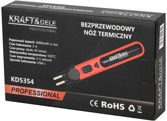 Pistol De Tăiat Polistiren Fără Fir Kraft&dele Kd5354 550°c Încărcător Baterie 3 Ah