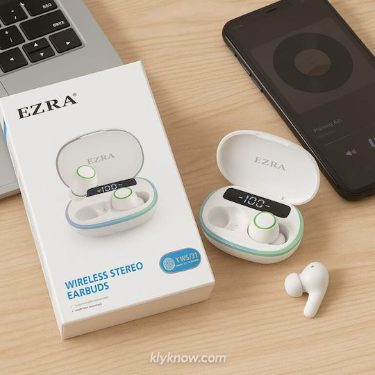 Ezra In-ear Bluetooth Handsfree Ακουστικά με Θήκη Φόρτισης Λευκά
