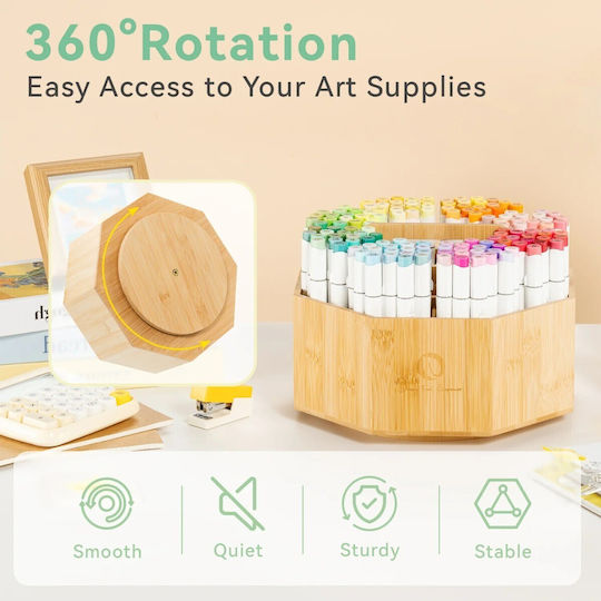 Ohuhu 360 Rotating Marker Organizer Bamboo Y30-80500-11