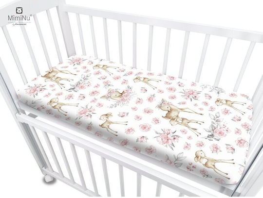 MimiNu Set Lenjerii De Patut Bebe Pentru Patut Din Bumbac Cu Cauciuc Roz 87x51cm
