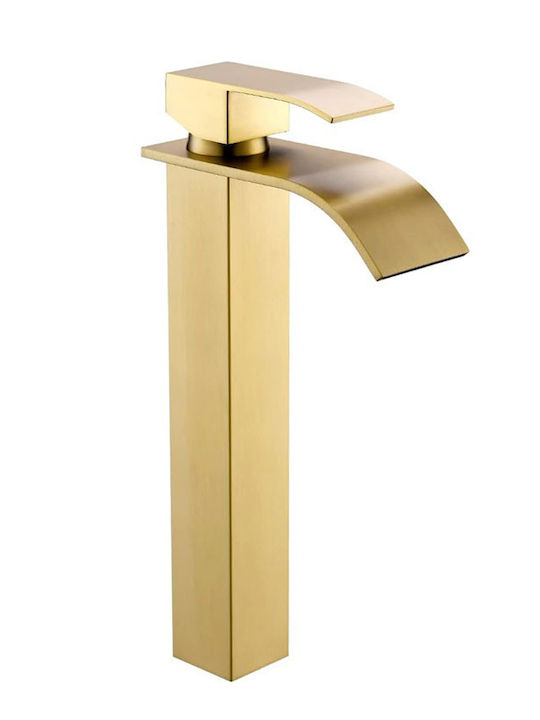 Tall Gold Waterfall Mixing Sink Faucet