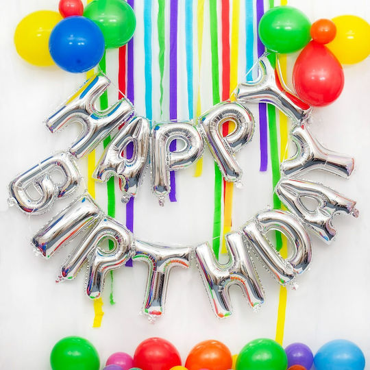 Ασημί “happy Birthday” Foil Μπαλόνια 14″ 13 Τεμ