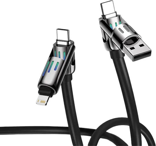 Hyperloq USB to Lightning / Type-C Cable Μαύρο 2m