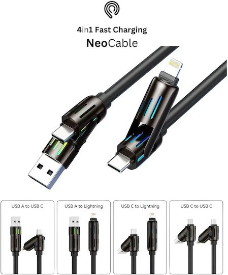 Hyperloq USB to Lightning / Type-C Cable Μαύρο 2m