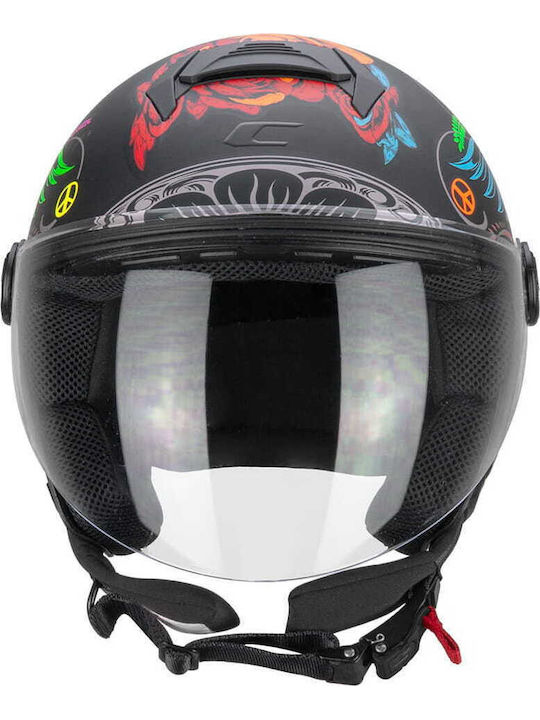 CGM 167S Flo Joy Black/Light Blue/Green Motorcycle Helmet Jet ECE 22.06 1050gr
