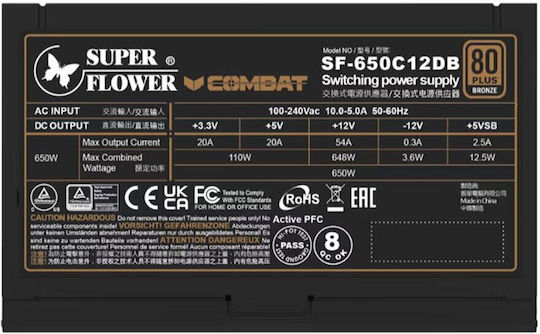 Super Flower Combat DB 650W Negru Sursă de Alimentare Calculator Complet cu fir 80 Plus Bronze