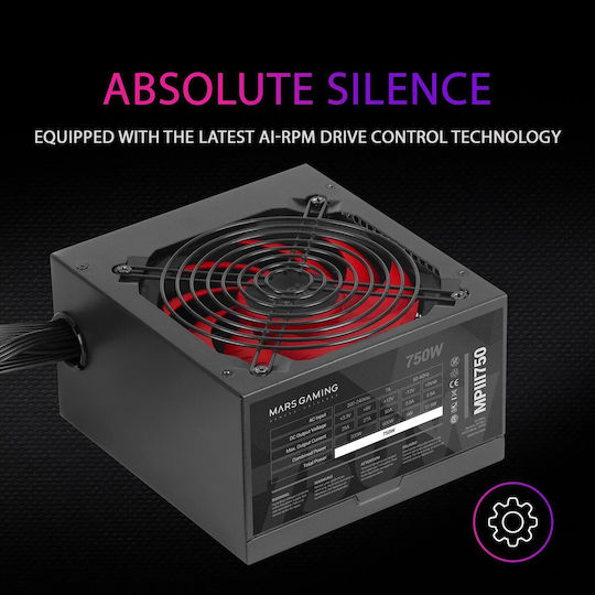 Mars Gaming MPIII750 750W Черен Компютърно захранване Пълен кабел
