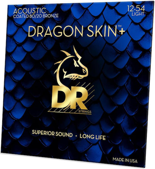 Corzi Chitară Acustică Dr Strings Dragon Skin+ Da8-12 Coated 80/20 Bronz 012 054 Light