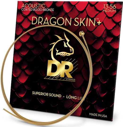 Dr Strings Dragon Skin+ Da8-13 Coated 80/20 Bronze Acoustic Guitar Strings 013 056 Medium
