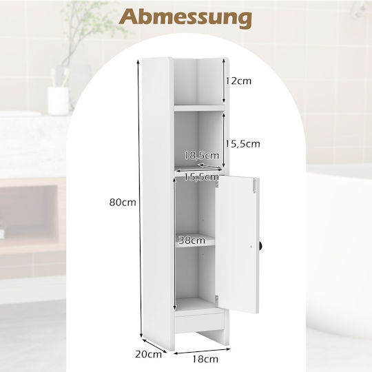 Costway Bathroom Cabinet 20x18x80cm White