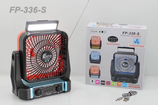 Fp-336-s Rechargeable Solar Fan 8” – Flashlight – Powerbank – Speaker Black Blue