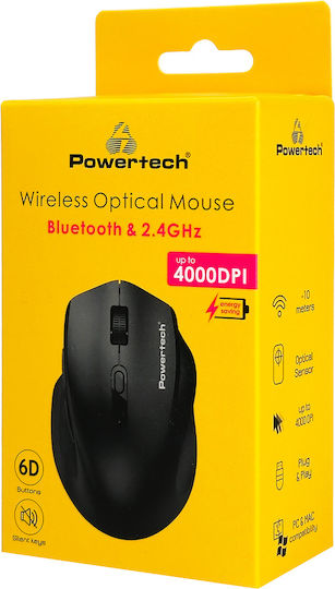 Powertech PT-1578 Ασύρματο Εργονομικό Bluetooth Ποντίκι Μαύρο