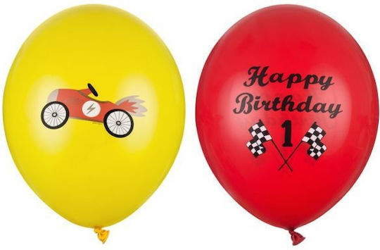 Σετ 6 Μπαλόνια Γενεθλίων Οχήματα Latex Κόκκινα "happy Birthday"