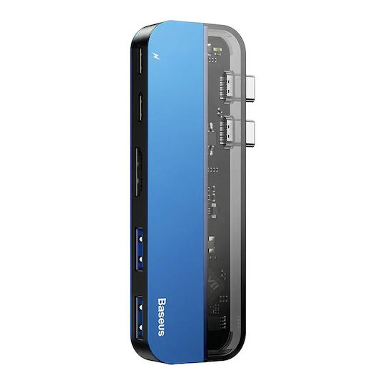 Baseus Transparent Series Двоен USB-C Докинг станция с HDMI 4K PD Син