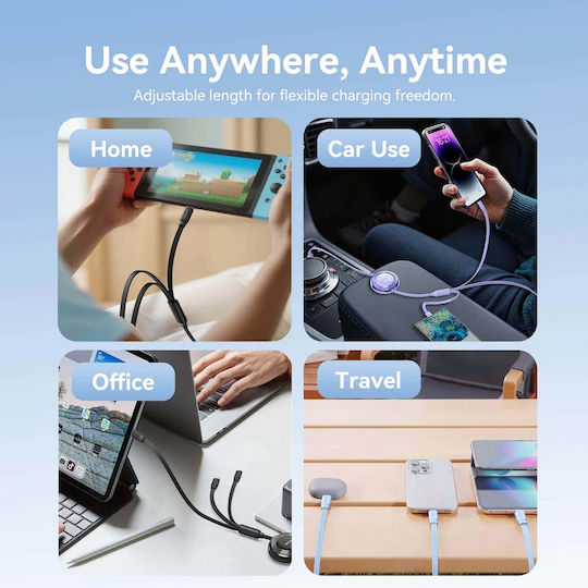 Vention Male Retractable USB to Type-C / Lightning Cable 3.5A Μπλε 1.1m TRJSBE