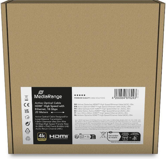 MediaRange HDMI 2.0 Premium High Speed 4K 60Hz HDR Cable HDMI Male - HDMI Male 20m Black