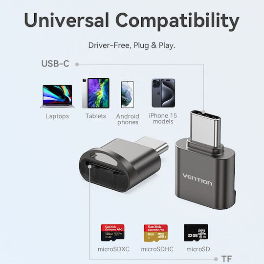 Vention Кард рийдър USB 3.0 Type-C за SD/микро SD