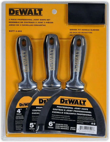 DEWALT Spatula Inox Cu Mâner Metalic Set 3 Bucăți 3-203