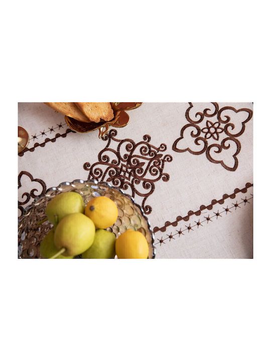 FRIPIA Față De Masă Din In Cu Broderie Maro 140x220 Cm