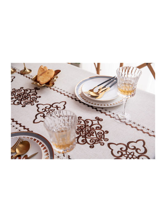FRIPIA Linen Tablecloth With Brown Embroidery 140x250cm