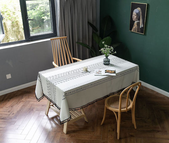 FRIPIA Leinen Tischdecke Weiß 140x250cm